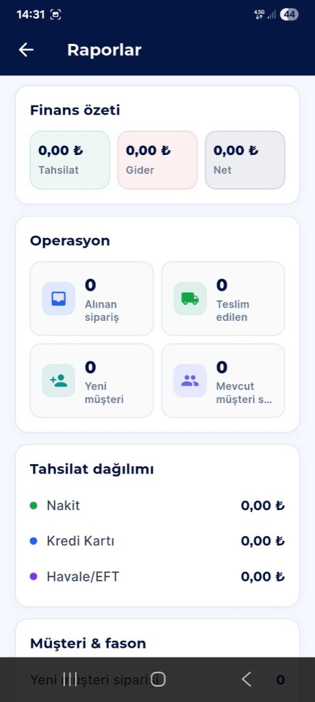 Raporlar ekranı