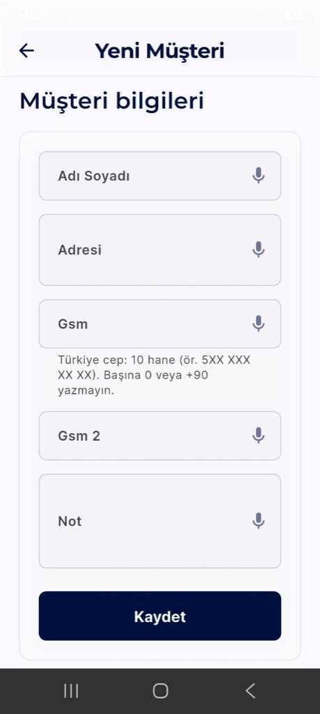 Yeni müşteri formu
